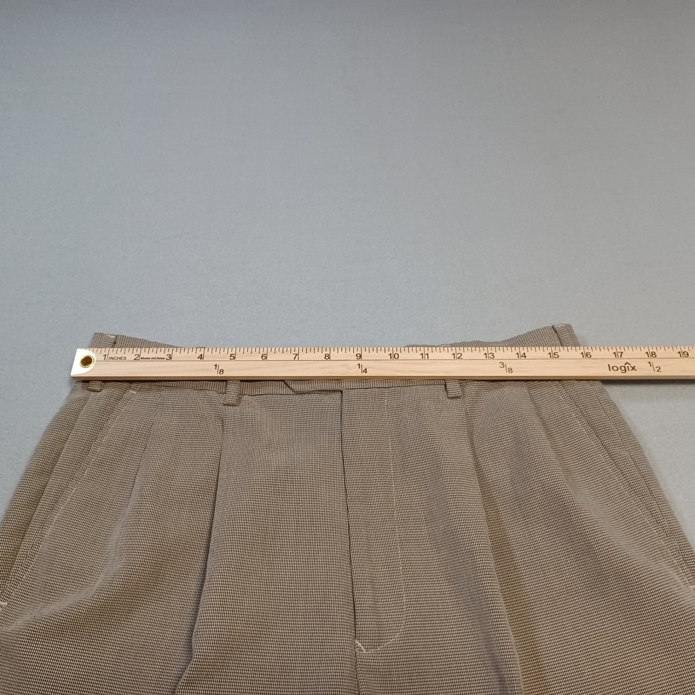 Ivy Crew Classics Mens 32x30 Tan Pleated Micro Check Cuffed Dress Pants Trousers - Picture 4 of 10